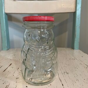Vintage 1992 Kraft Strawberry Jam Snowman Glass Jar Red Lid 28oz Collectible